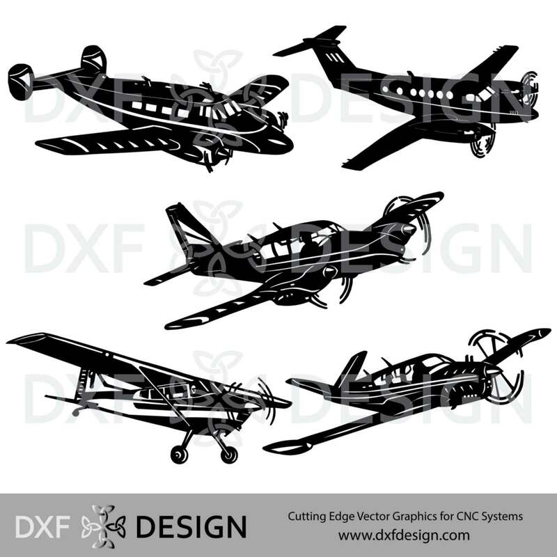 Airplanes DXF File, Silhouette Vector Art for CNC Cutting