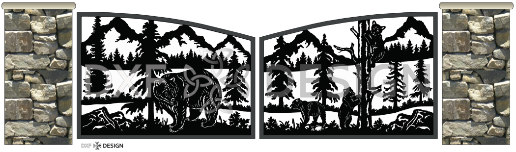 Bear and Cubs Double Entry Gate #gate #dxfdesign #dxf #dxfiles #plasma #laser #waterjet #cnc #metalart #silhouette