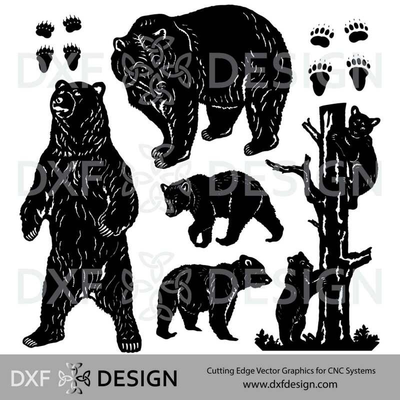 Bears DXF File, Silhouette Vector Art for CNC Cutting