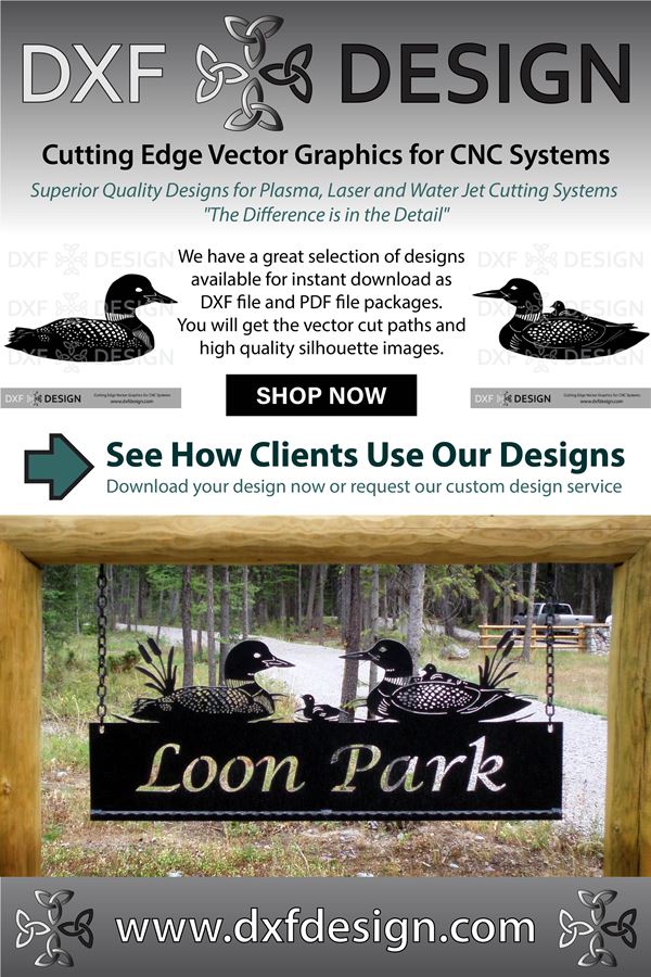 Loons DXF file used in custom sign design.