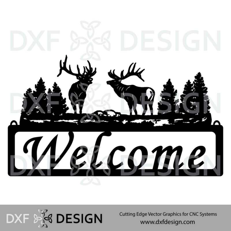 Elk Welcome Sign DXF File, Silhouette Vector Art for CNC Plasma, Laser or Water Jet Cutting
