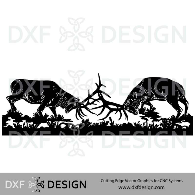 Elk Fighting DXF File, Silhouette Vector Art for CNC Plasma, Laser or Water Jet Cutting