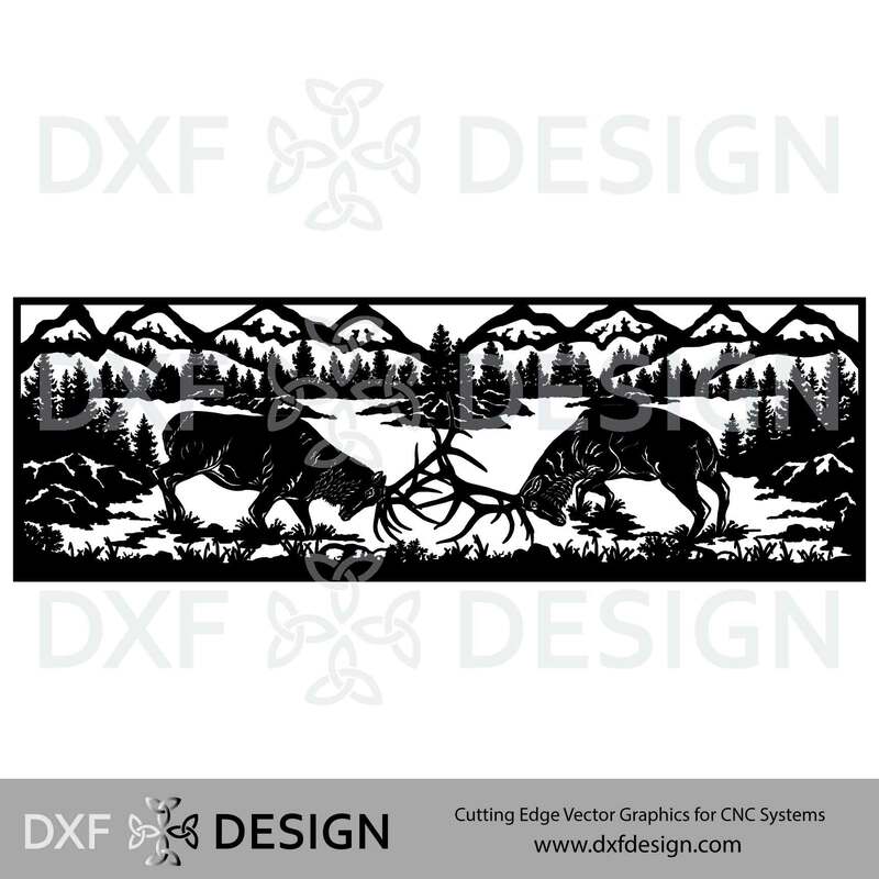 Bull Elk Fighting DXF File, Silhouette Vector Art for CNC Plasma, Laser or Water Jet Cutting