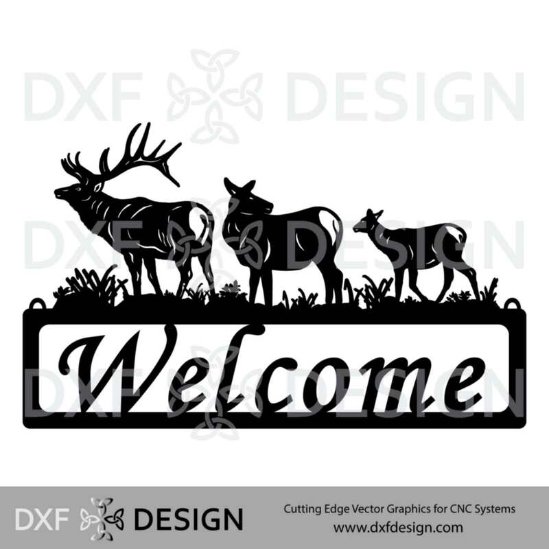 Elk Welcome Sign DXF File, Silhouette Vector Art for CNC Plasma, Laser or Water Jet Cutting