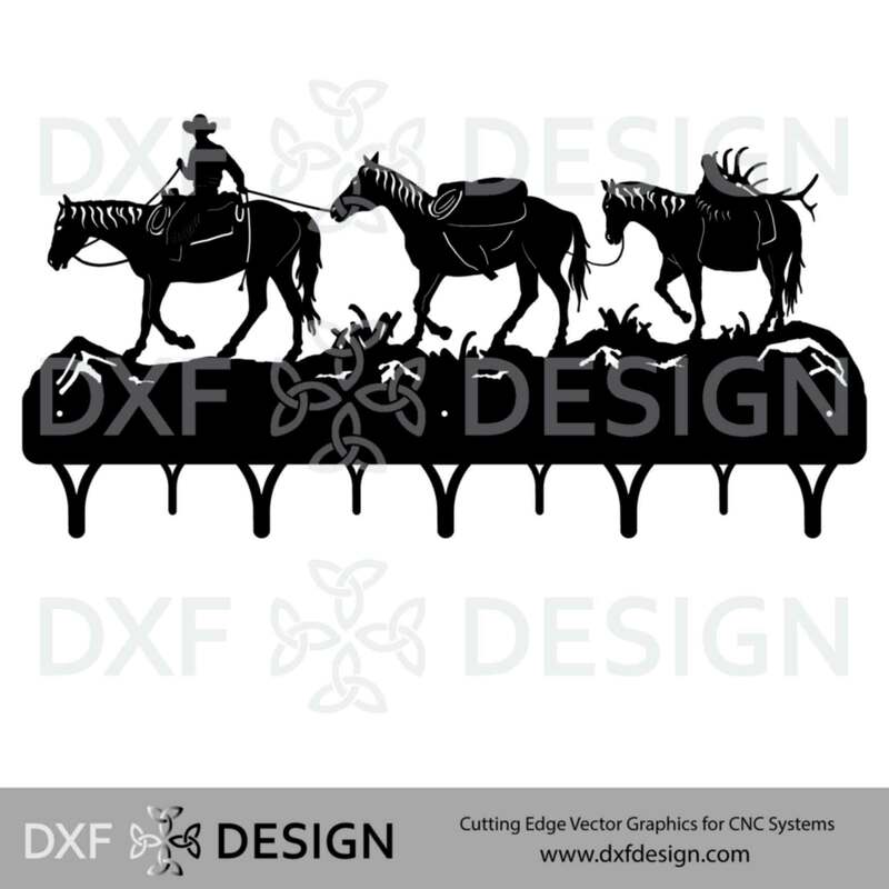 Horse Pack String Coat Rack DXF File, Silhouette Vector Art for CNC Plasma, Laser or Water Jet Cutting