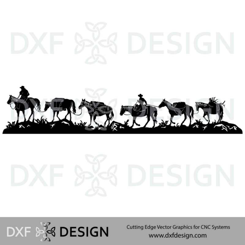 Horse Pack Train DXF File, Silhouette Vector Art for CNC Plasma, Laser or Water Jet Cutting