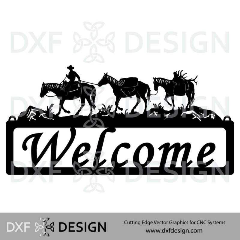 Horse Pack String Welcome Sign DXF File, Silhouette Vector Art for CNC Plasma, Laser or Water Jet Cutting