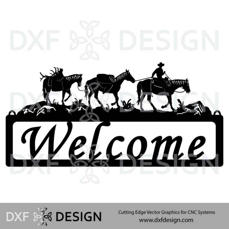 Horse Pack String Welcome Sign DXF File, Silhouette Vector Art for CNC Plasma, Laser or Water Jet Cutting
