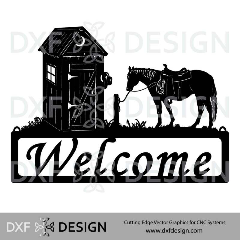 Outhouse Welcome Sign DXF File, Silhouette Vector Art for CNC Plasma, Laser or Water Jet Cutting