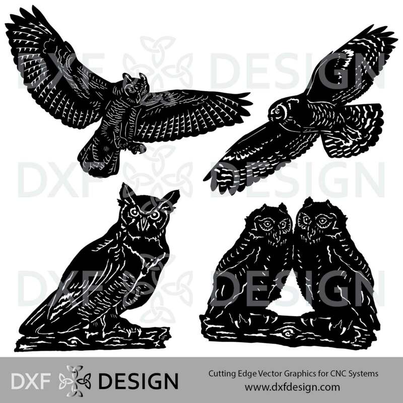 Owl Collection DXF File, Silhouette Vector Art for CNC Plasma, Laser or Water Jet Cutting
