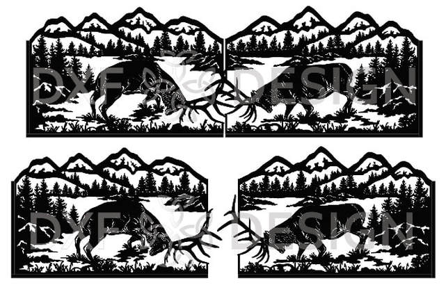 Fighting Elk Entry Gate by DXF Design #gate #dxfdesign #dxf #dxfiles #plasma #laser #waterjet #cnc #metalart #silhouette
