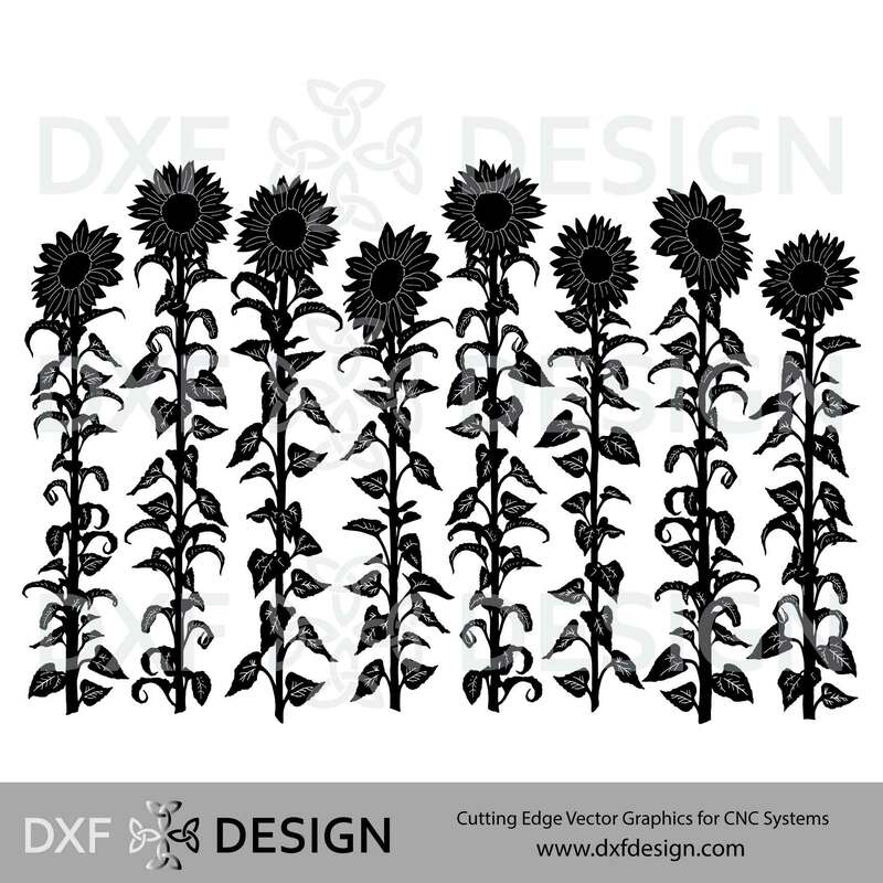 Sunflowers DXF File, Silhouette Vector Art for CNC Cutting