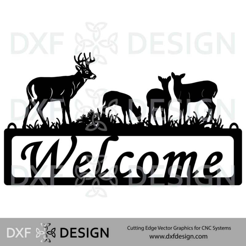 Whitetail Deer Welcome Sign DXF File, Silhouette Vector Art for CNC Plasma, Laser or Water Jet Cutting